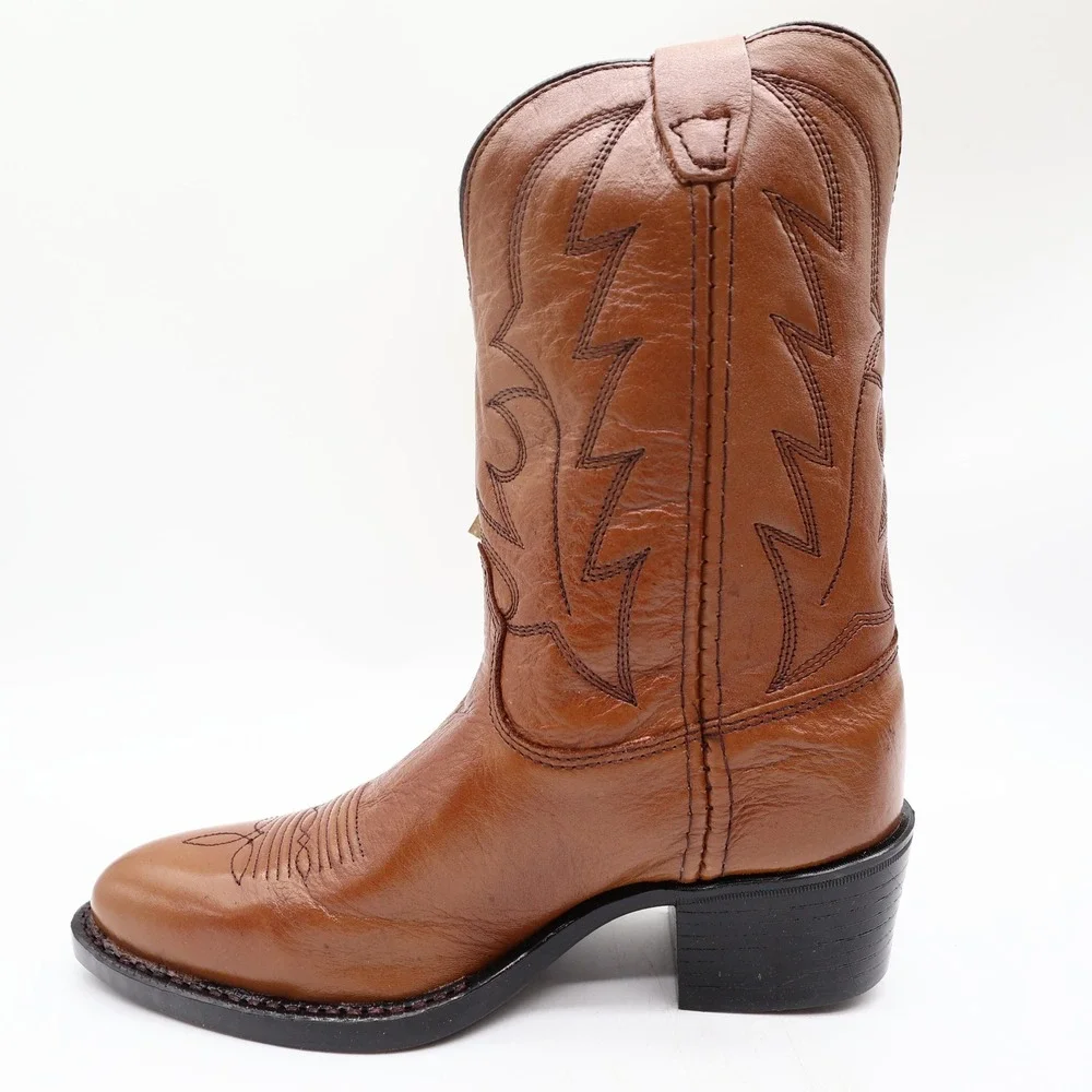 Laredo Vintage J Toe Western Boots Kids 2.5 Brown Leather NWT Deadstock